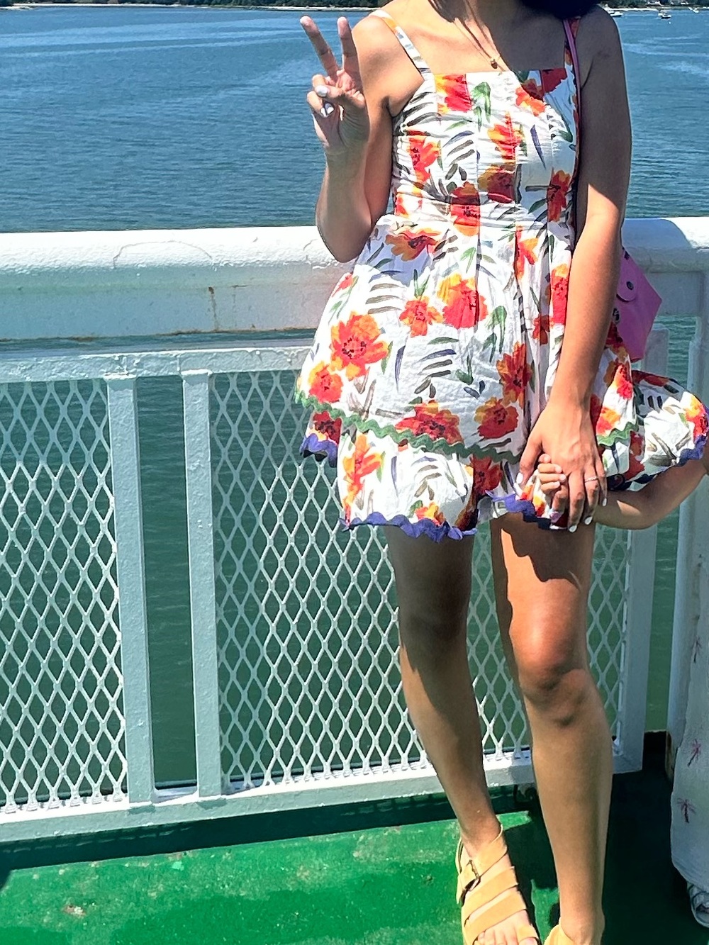 Adelyn Rae White Mini Dress with Red & Orange Floral Print